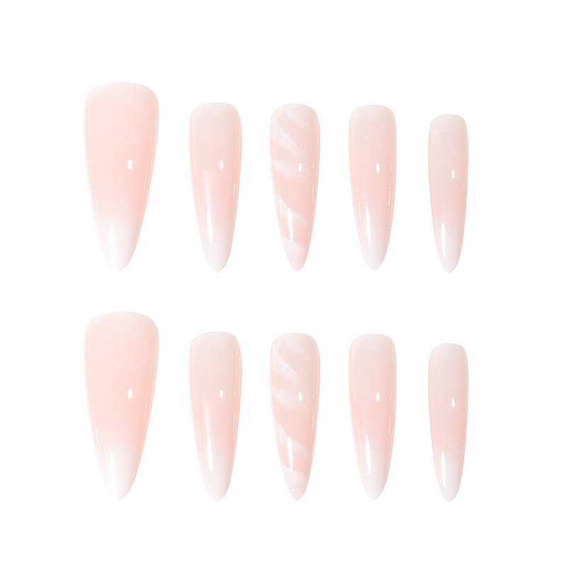 White gradient marble pattern ultra long water droplet pointed nail plate wearable false nail