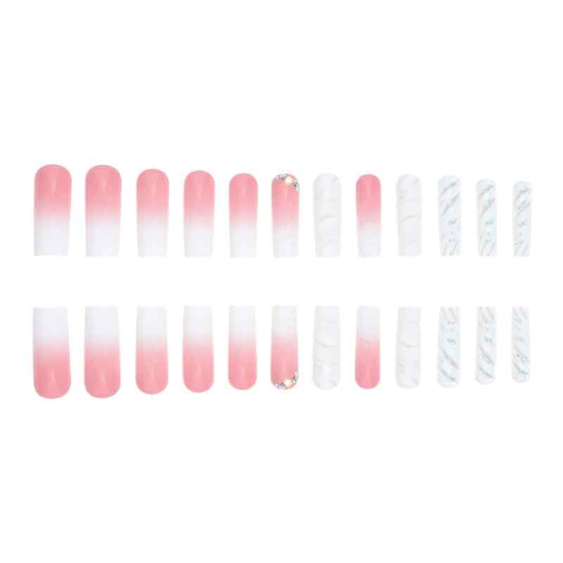 Water Pipe Wearing Nail French Gradual Transparent Broken Diamond Halo Dye Wearing Nail Enhancement Nail Sheet False Nail