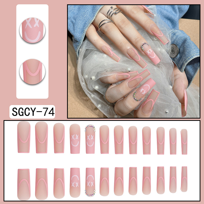 Girl fans from Europe and America wearing armor smiling face long water pipe nail nails wholesale of finished matte fake nails