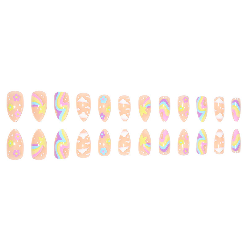Wearing nail patches press on nails Macaron color rainbow star white cloud wearable nail patches