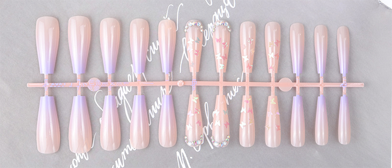 Butterfly sequin diamond long ballet nail, purple nail enhancement Amazon nail wear-resistant glossy nail patch detachable nail enhancement