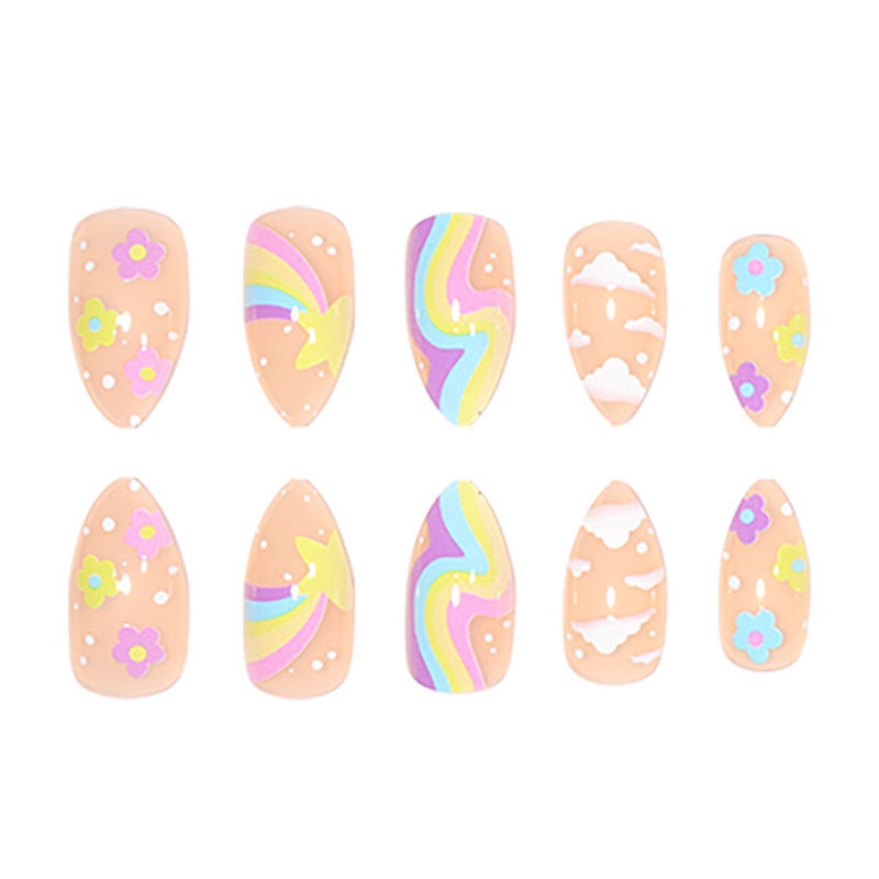 Wearing nail patches press on nails Macaron color rainbow star white cloud wearable nail patches