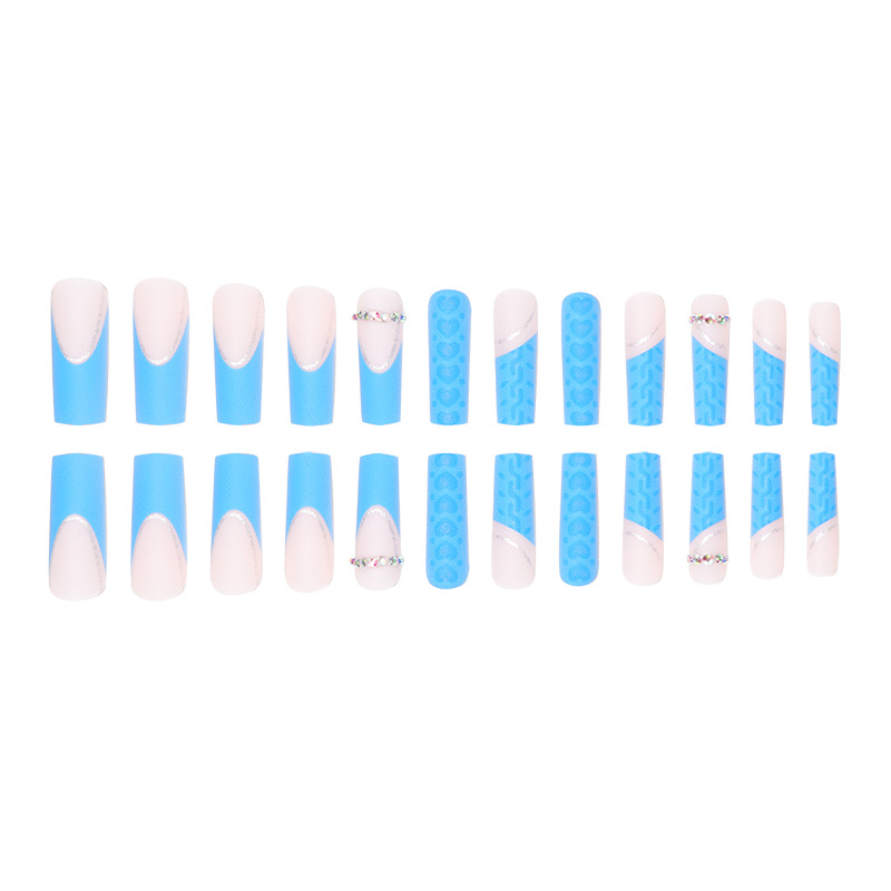3D 3D Love Long Wearing Nail Water Pipe Nail Dot Diamond Sparkling Pink Blue Nail European and American INS Style Nail Patch