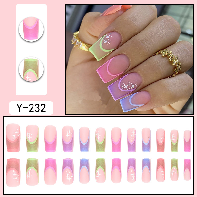 Wearing Nail Ins Style Colorful French Line Star Nail Beauty Product Patch Detachable False Nail