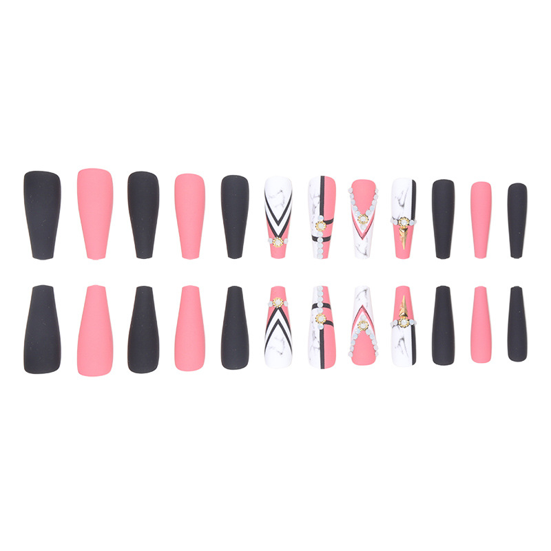 European and American fake nails marble patterns color matching diamonds  long ballet nails wearing nail art pieces wholesale nail