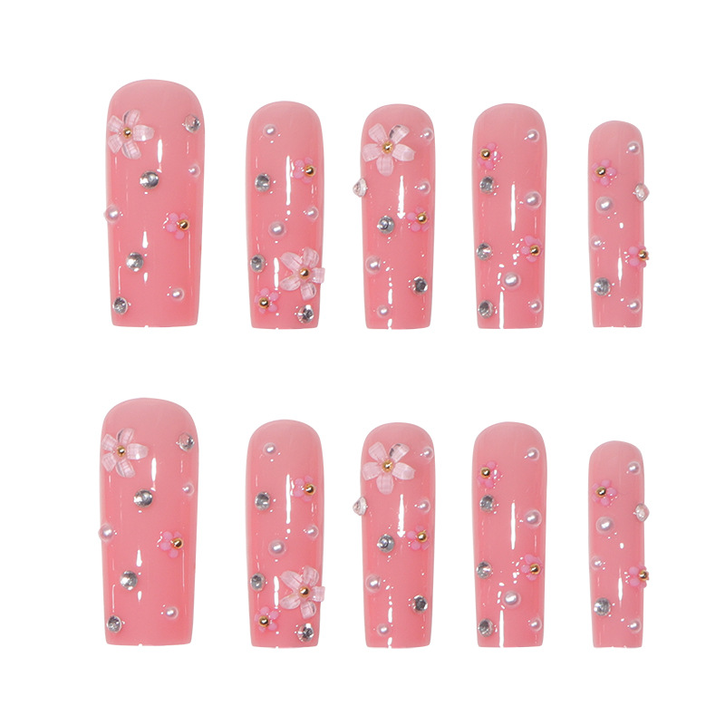 Flower Fragmented Diamond Nail Wearing Nail Product Metal Inlaid Diamond Nail Sheet Long False Nail
