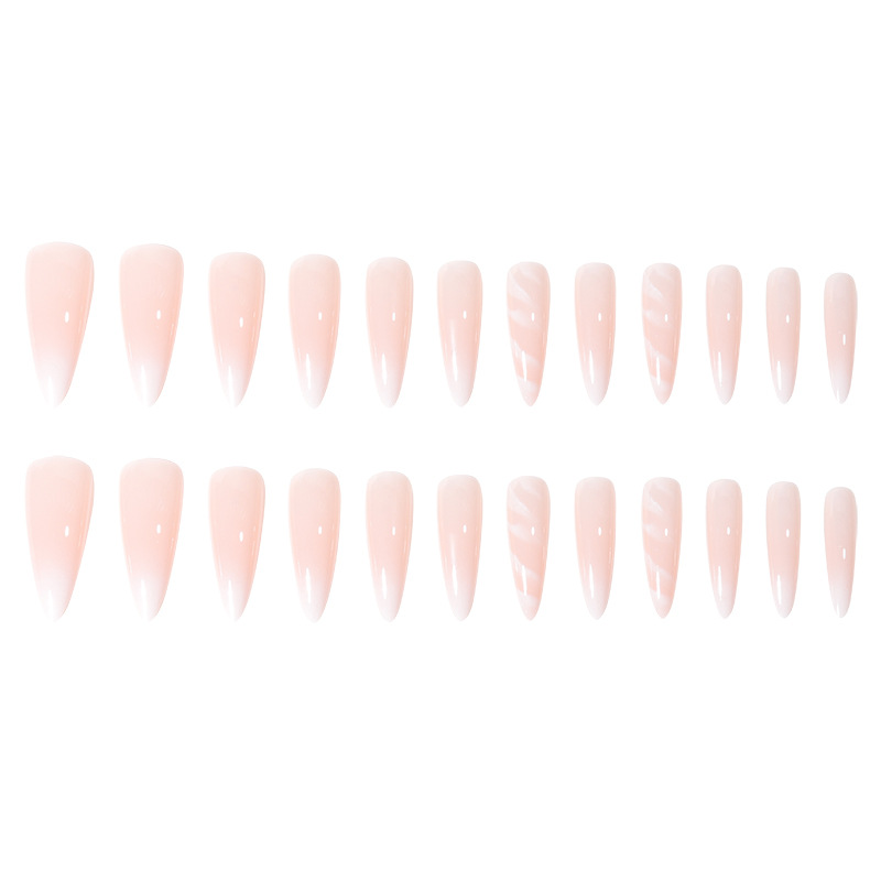 White gradient marble pattern ultra long water droplet pointed nail plate wearable false nail