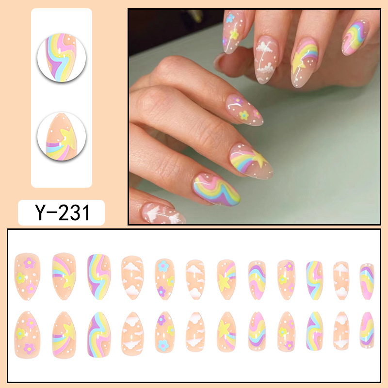 Wearing nail patches press on nails Macaron color rainbow star white cloud wearable nail patches