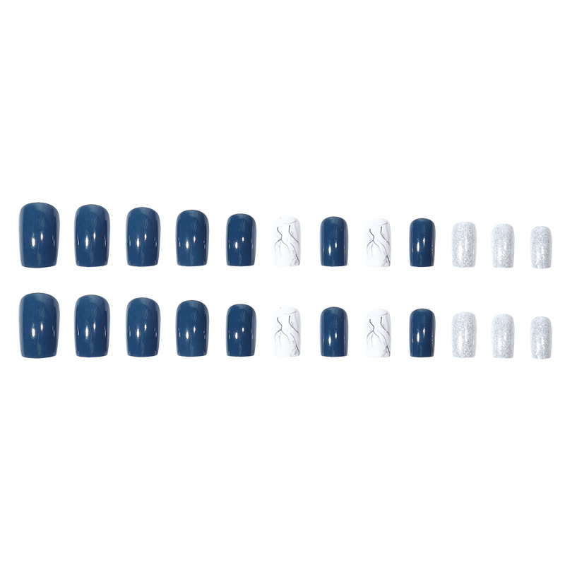 Marble pattern glitter pink rectangular head wearing armor, haze blue and silver light therapy wearable nail art