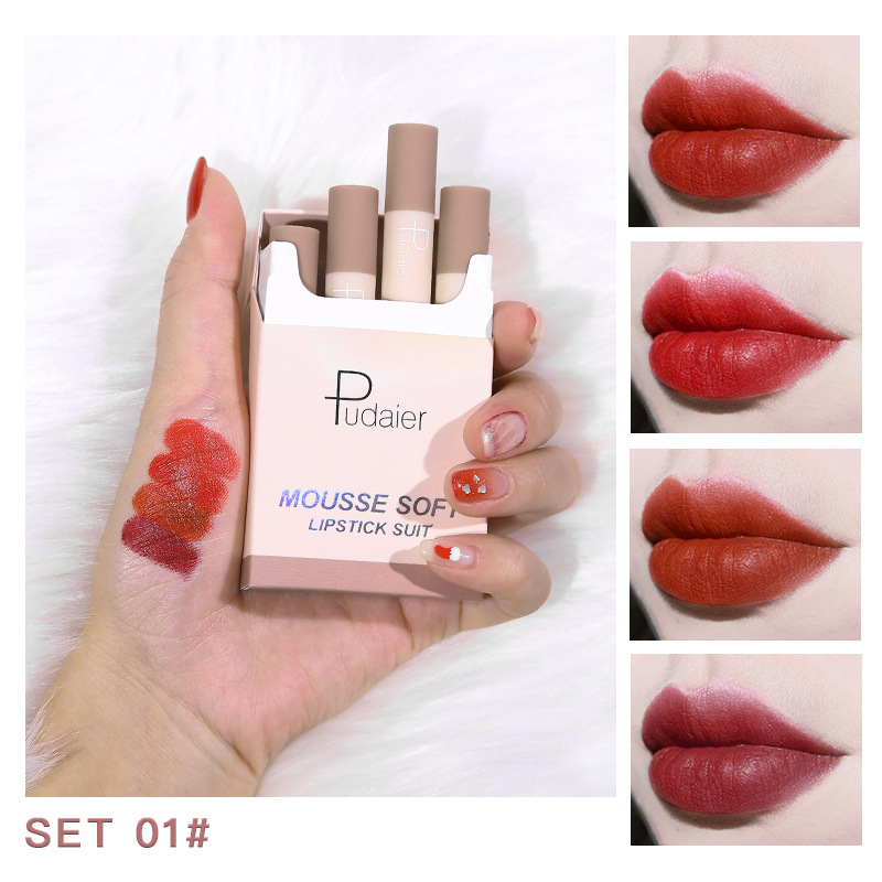 Silk Soft Small Smoke Tube Lipstick Set Matte Soft Mist Portable Water Moisturizing and Non drying Lipstick