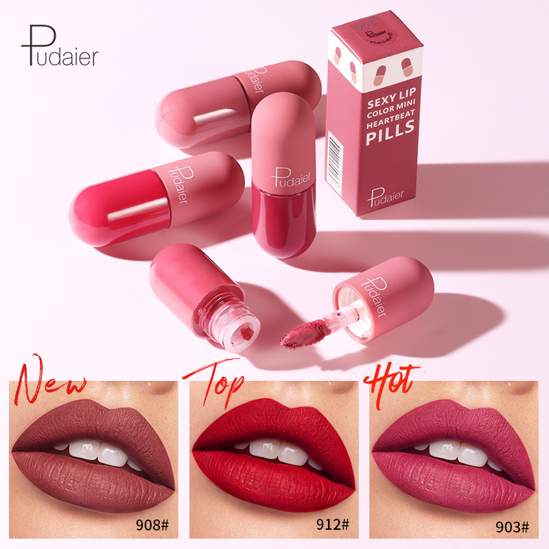 Pudaier 18 Color Mini Capsule Lip Glaze Velvet Mist Display Color Non Staying Cup Smooth Matte Popular