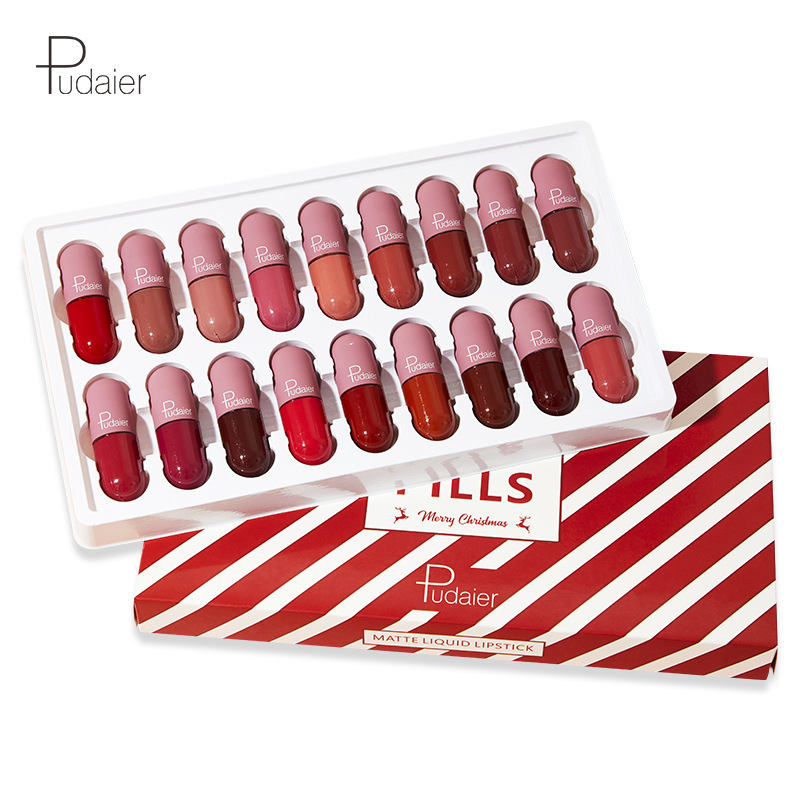 Pudaier 18 Color Mini Capsule Lip Glaze Velvet Mist Display Color Non Staying Cup Smooth Matte Popular