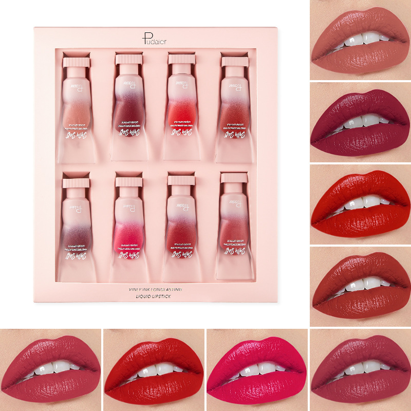 Makeup Pudaier 8 Pack Pearlescent Lip Color Mirror Water Glaze Lip Glaze Liquid Lipstick Paint Gloss Lip Honey