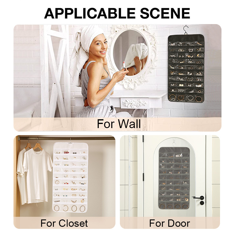 Double sided 80 grid jewelry storage bag, hanging multi grid earrings, jewelry sorting, hanging bag, small items, dustproof bag