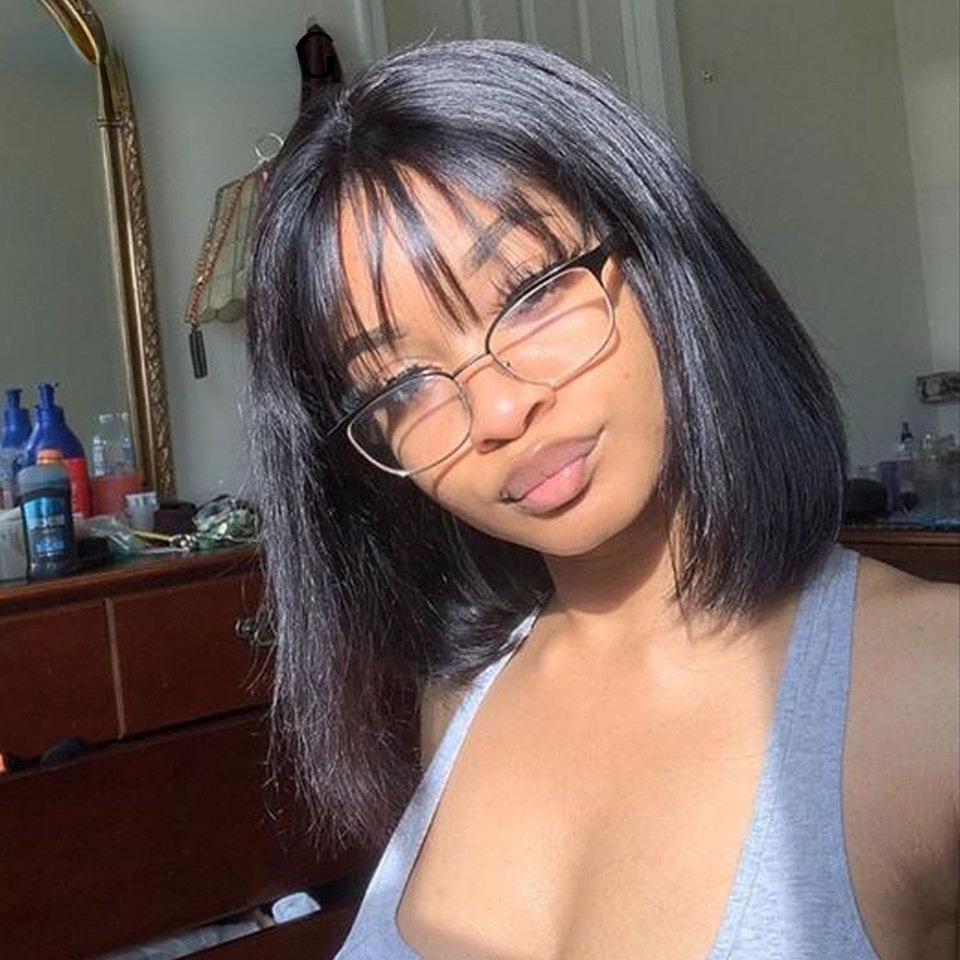 Wig Head Cover Medium Length BOBO Real Hair 10 Inch Bob Wig Head Cover Human Hair