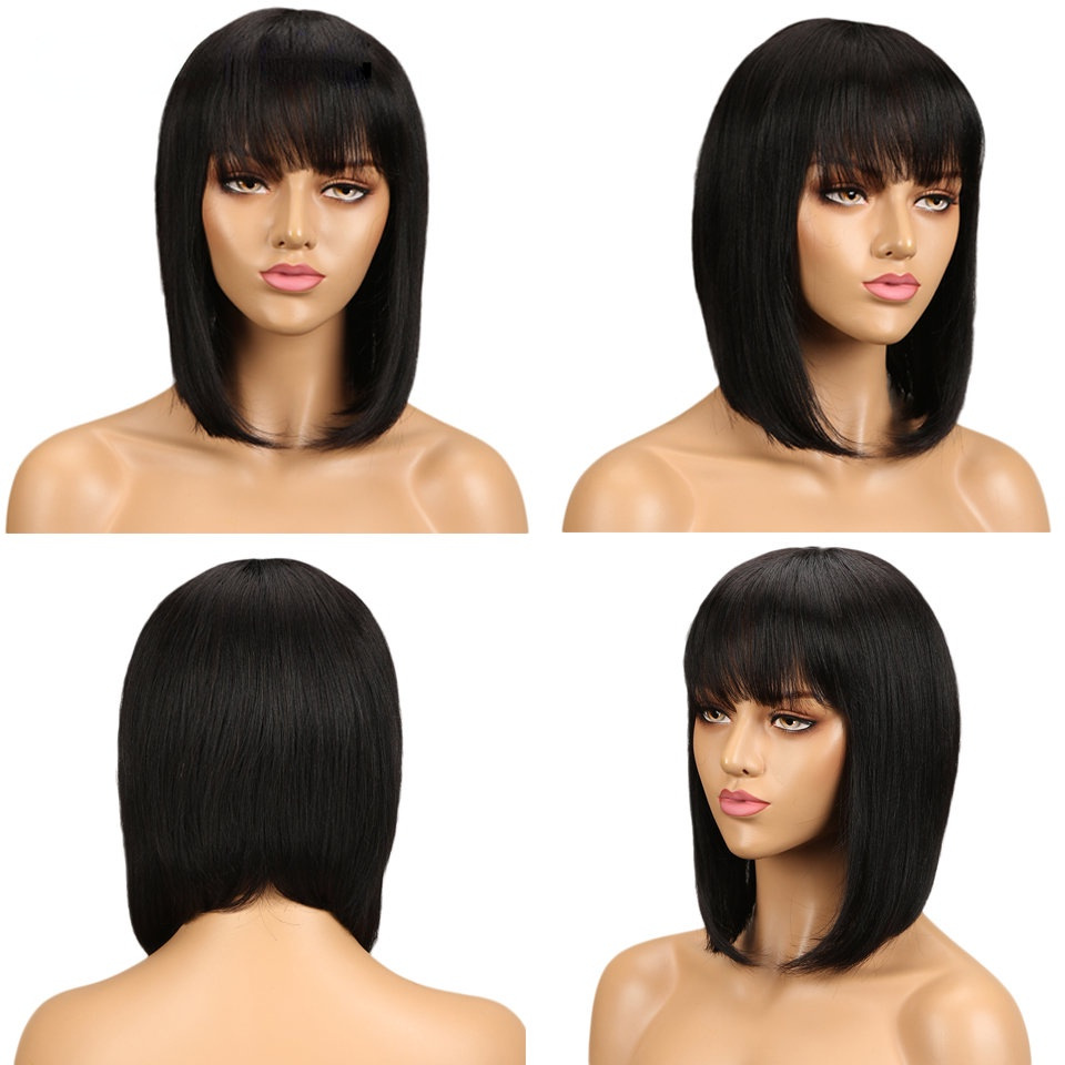 Wig Head Cover Medium Length BOBO Real Hair 10 Inch Bob Wig Head Cover Human Hair