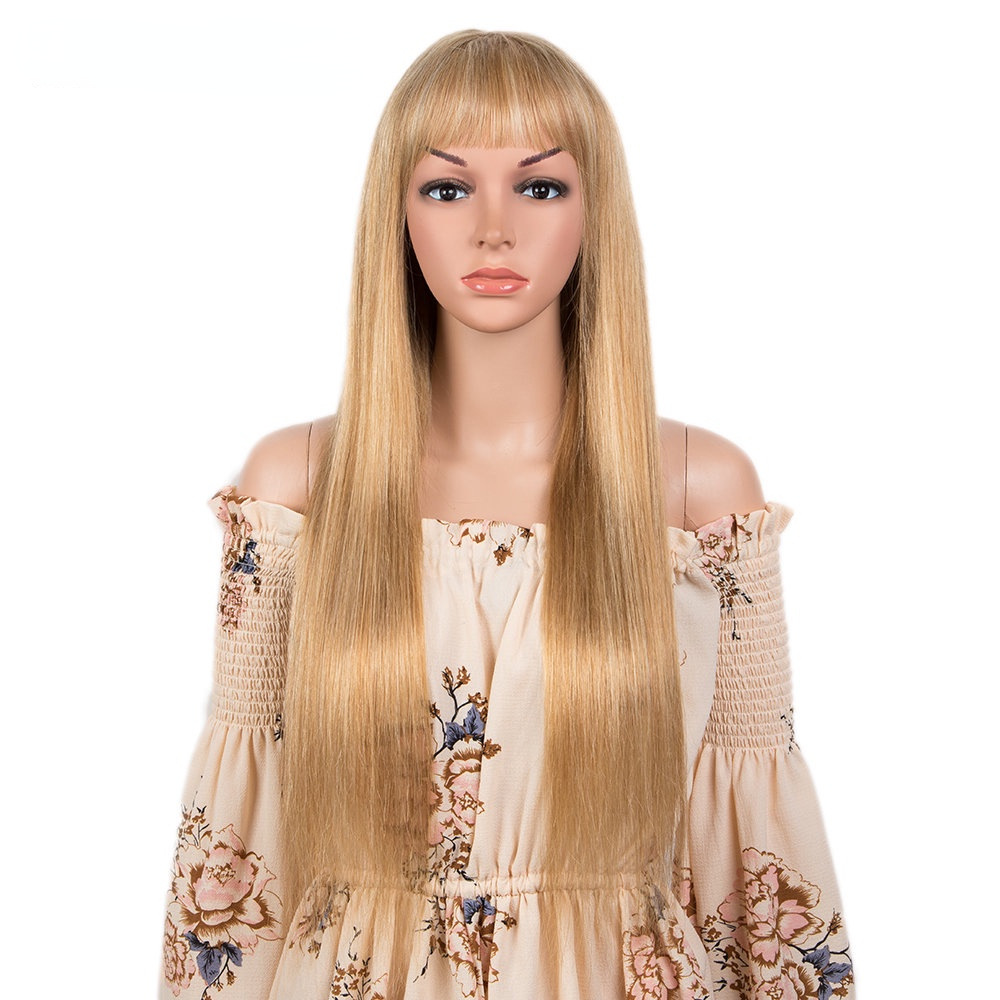 European and American natural color real hair hair bangs head cover cross-border hot sale human hair wigs