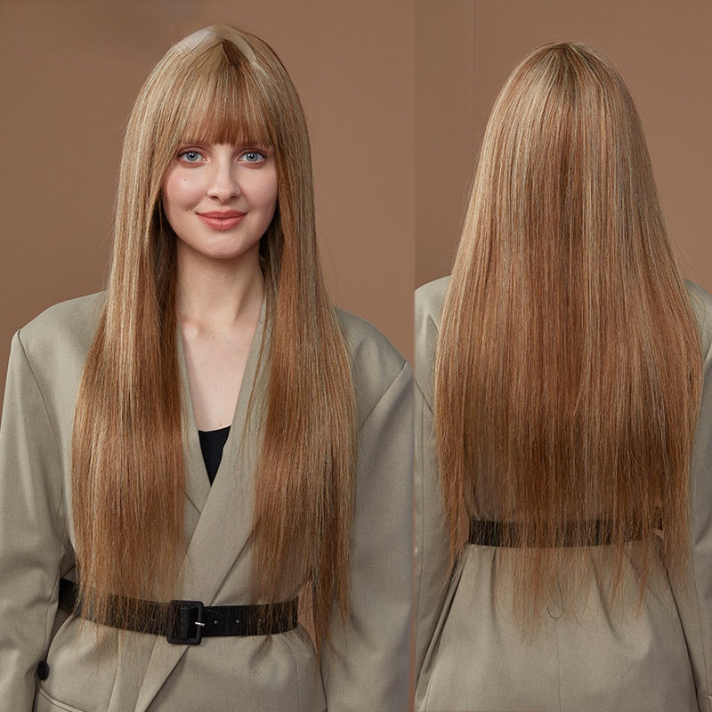 European and American natural color real hair hair bangs head cover cross-border hot sale human hair wigs