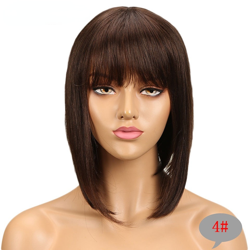 Wig Head Cover Medium Length BOBO Real Hair 10 Inch Bob Wig Head Cover Human Hair