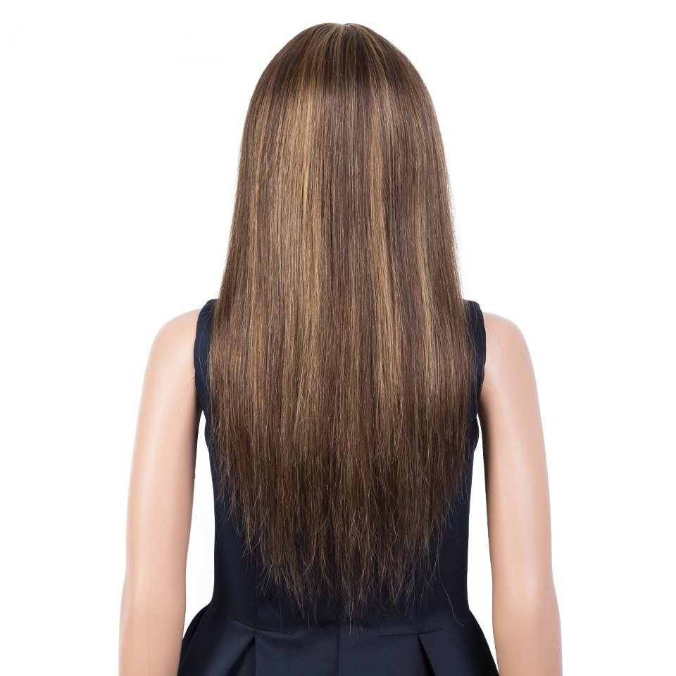 European and American wigs ladies Qi bangs long straight hair full hair set Human hair