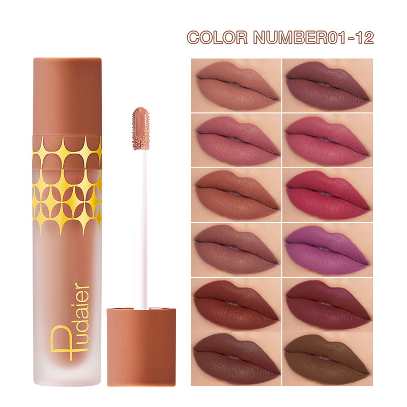 Pudaier 24 color matte pearl matte matte non stick cup lip gloss, European and American liquid lipstick lip gloss