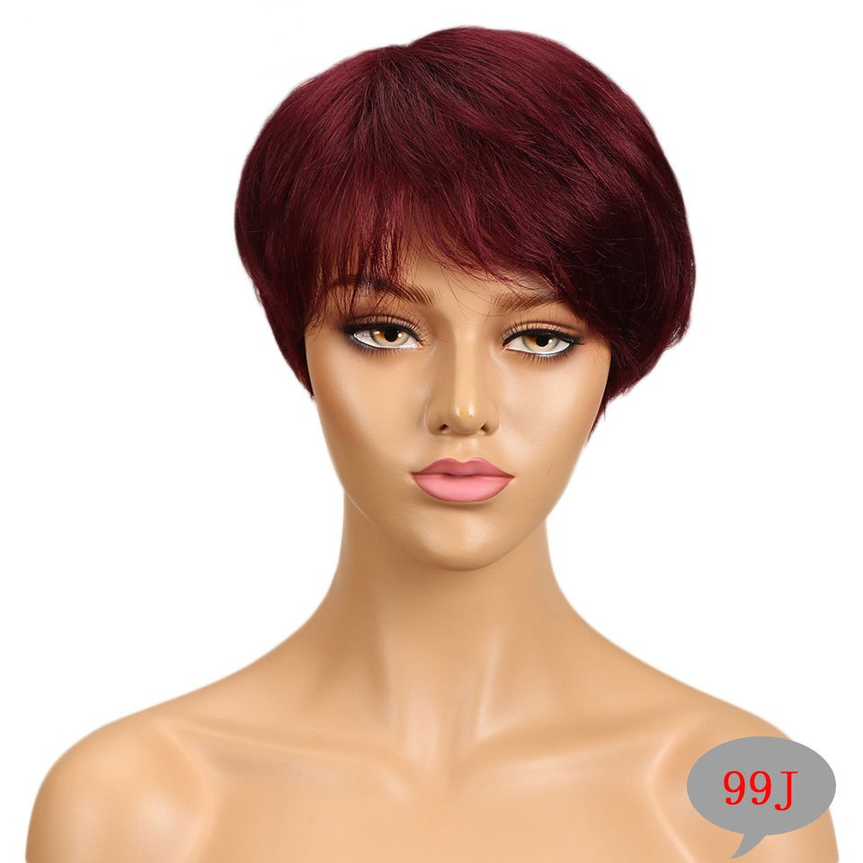 human hair european american wig full hood real hair short straight hair 8 inch hood mechanism wig