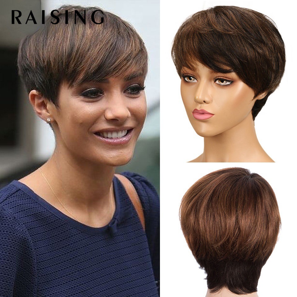 human hair european american wig full hood real hair short straight hair 8 inch hood mechanism wig