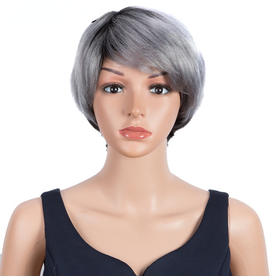 human hair european american wig full hood real hair short straight hair 8 inch hood mechanism wig