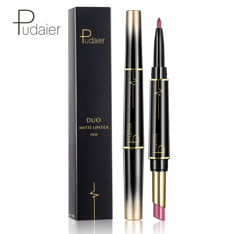 Hot selling Pudaier double head lipstick lipliner matte color display lip glaze 16 color lipstick pen