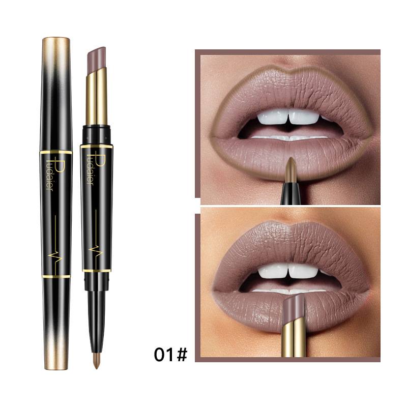Hot selling Pudaier double head lipstick lipliner matte color display lip glaze 16 color lipstick pen