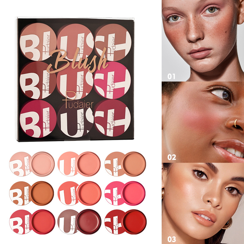 Pudaier 9-color powder blusher cream set rouge matte powder blusher stick makeup powder blusher