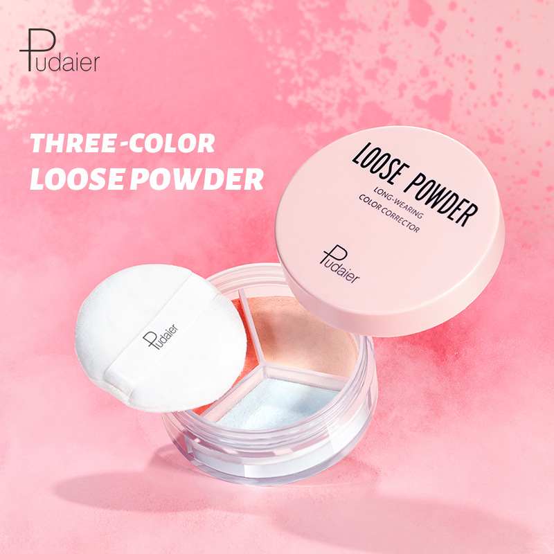 Pudaier three color loose powder honey powder pearlescent matte oil control hard to take off makeup concealer makeup setting powder