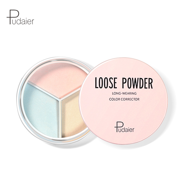 Pudaier three color loose powder honey powder pearlescent matte oil control hard to take off makeup concealer makeup setting powder