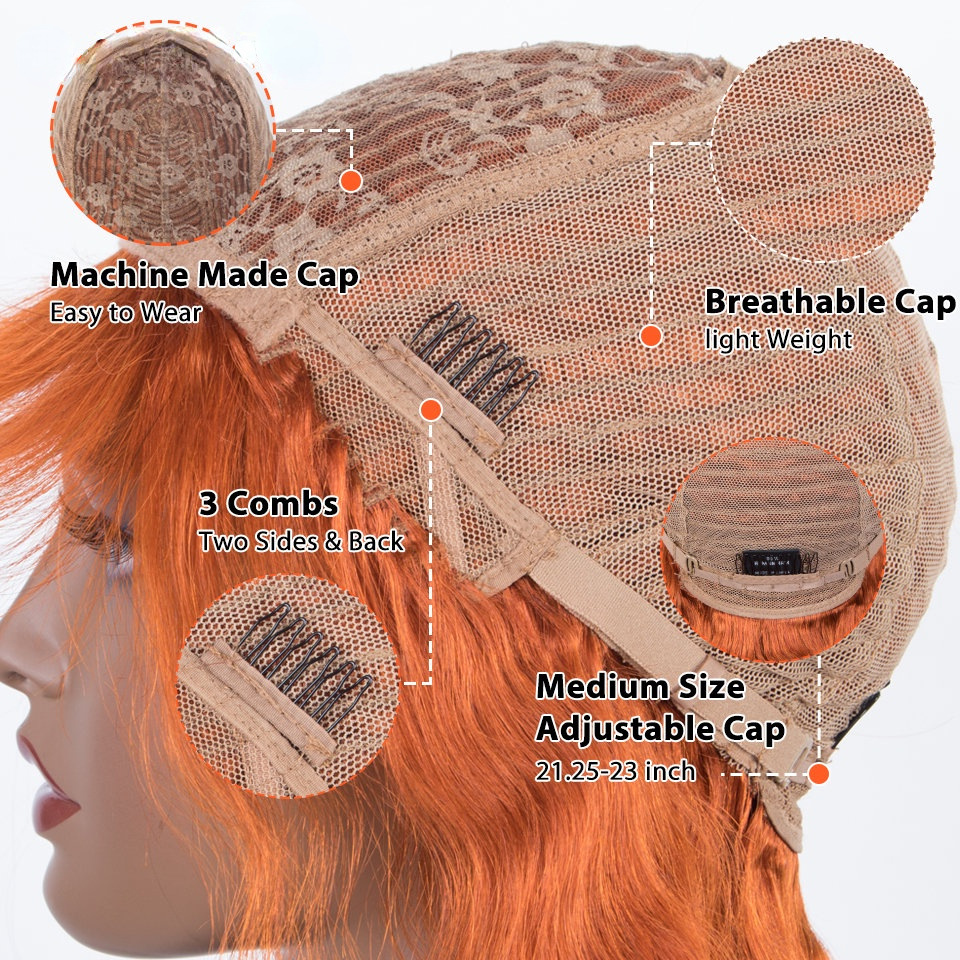 European and American popular orange bangs, big wavy long curls, full human hair full head covering, Human hair wigs