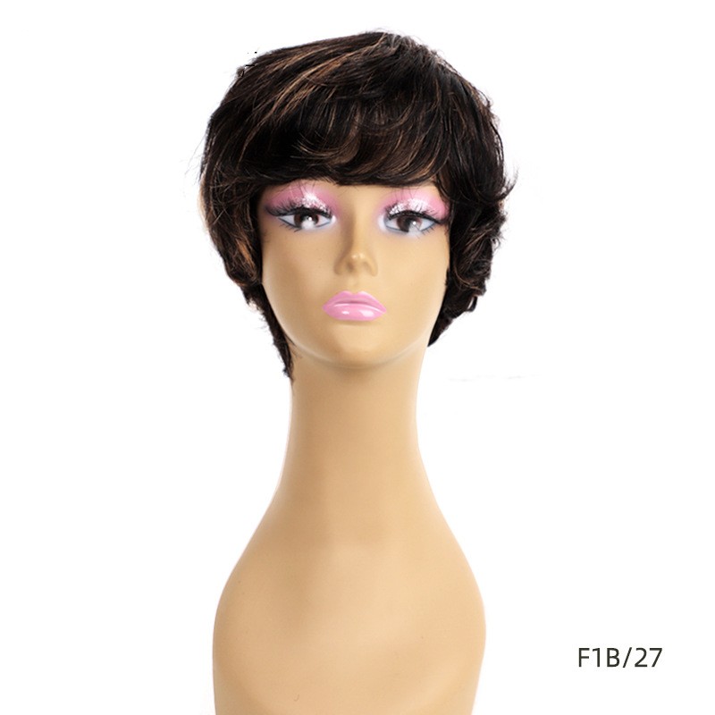 Natural curly hair short real life hair mechanism head cover female