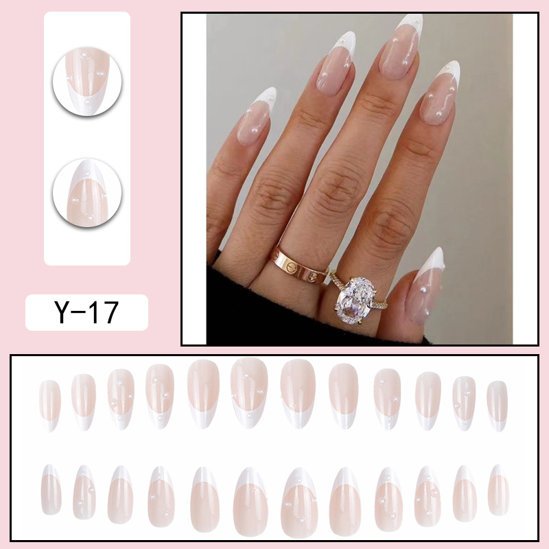 White French dot diamond water droplet nail fragments, diamond piercing armor, European and American cross-border pearl wearing nail patches