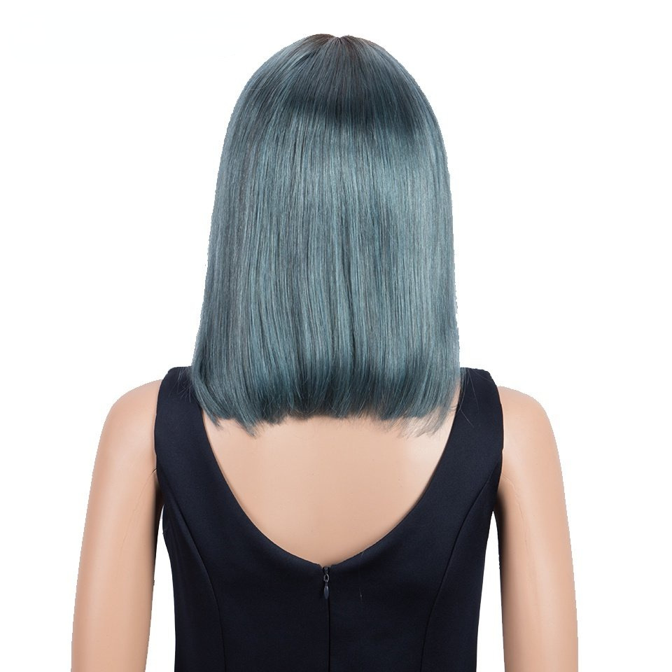 Shoulder-length short straight hair European and American wigs full real human hair hood Hman hair wigs