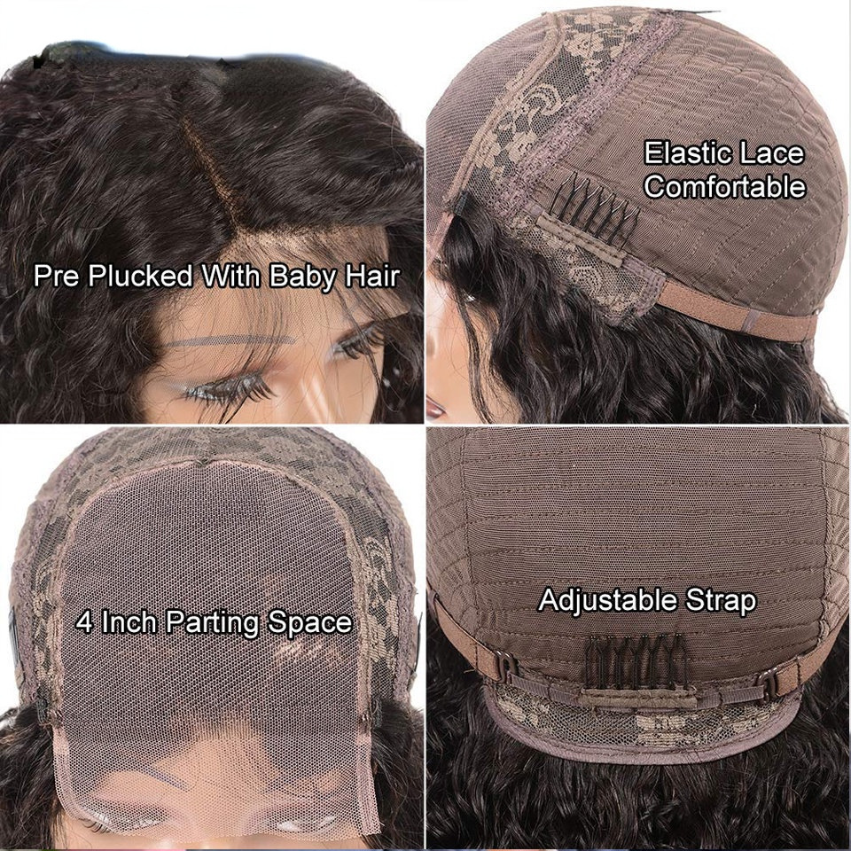 European and American wigs real hair 4*4 lace slit pink 14-28inch long straight hair wig head cover