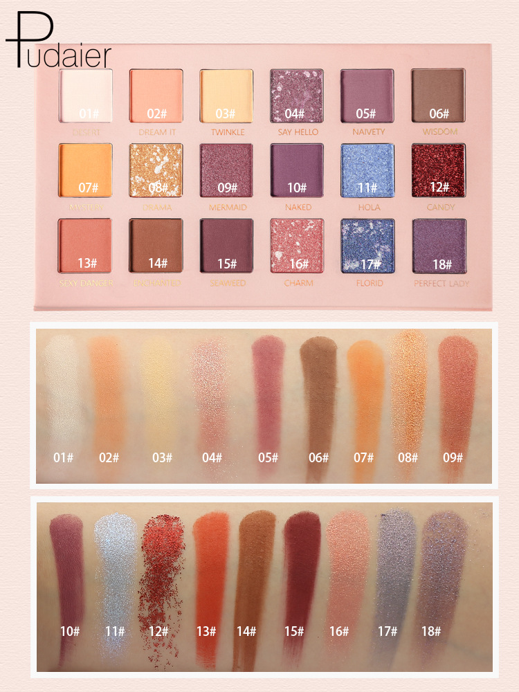 Pudaier fish scale 18 color eye shadow plate European American style matte pearlescent shimmer earth color eye shadow plate