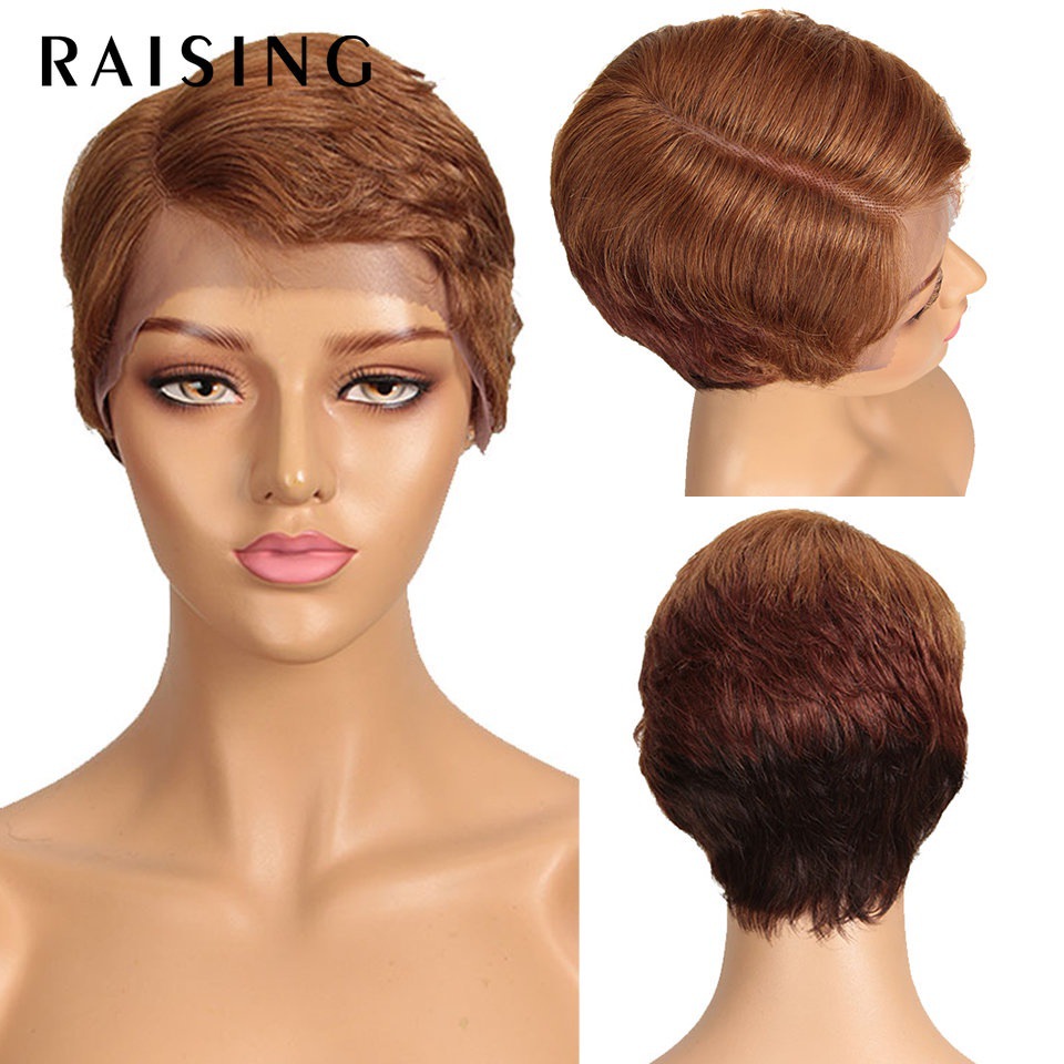 European and American hand-woven front lace wig head cover real hair short straight hair 8 inch head cover t-lace wig