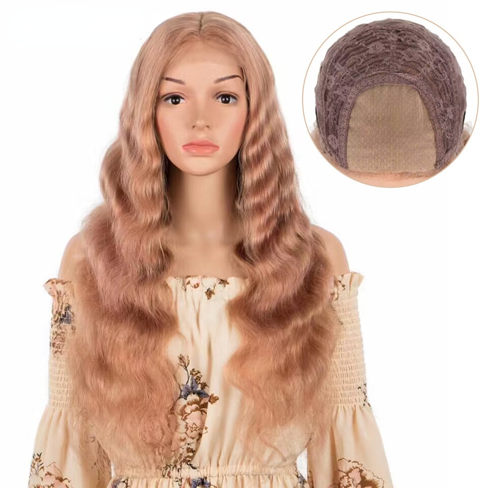 Human hair European and American women's long curly hair full real hair lace head covering