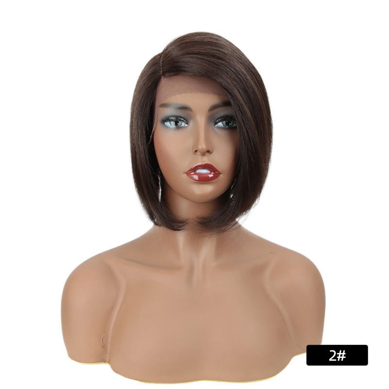 wig european american fluffy front lace real hair short head cover female human hair