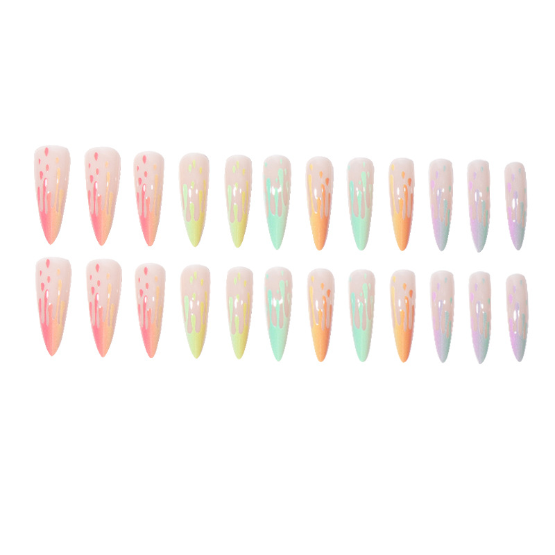 Rainbow gradient long pointed nail wearing nail European and American nail patches nail patches