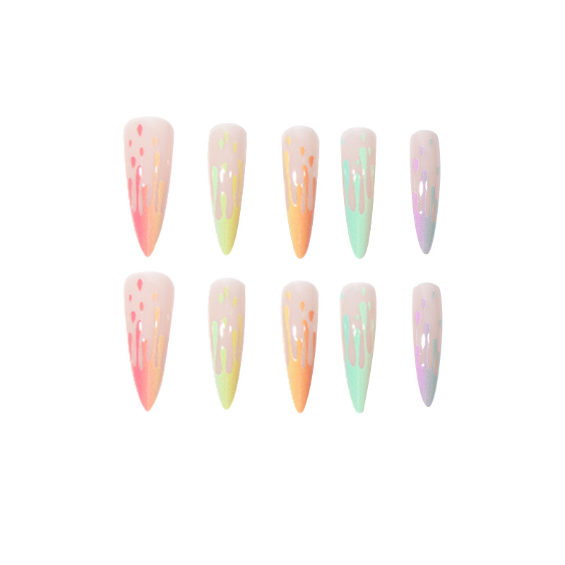 Rainbow gradient long pointed nail wearing nail European and American nail patches nail patches