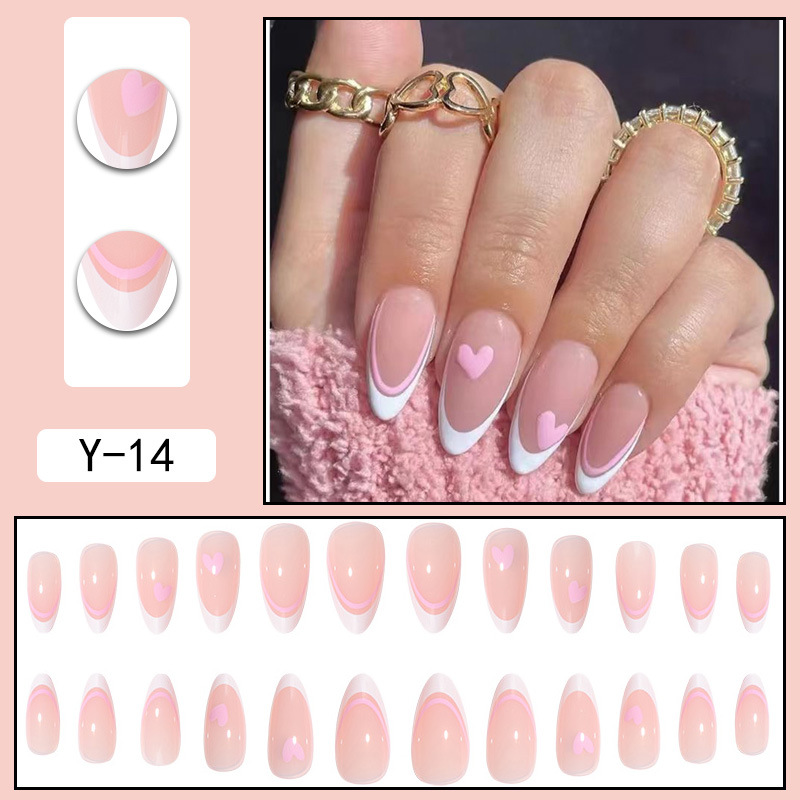Pink Love Droplet Almond Nail, European and American French Wearing Nail, Cute Instagram Style Wearing Nail Tips