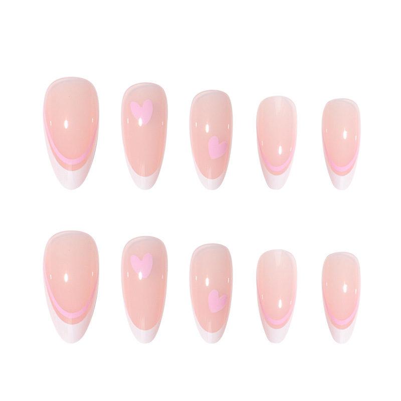 Pink Love Droplet Almond Nail, European and American French Wearing Nail, Cute Instagram Style Wearing Nail Tips