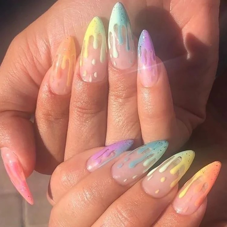 Rainbow gradient long pointed nail wearing nail European and American nail patches nail patches