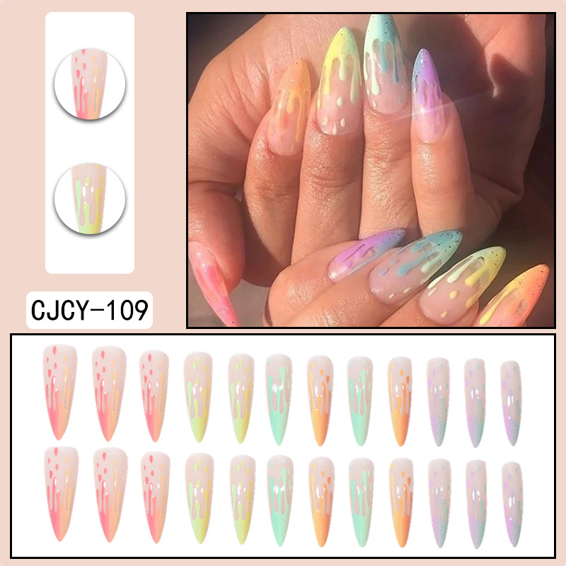 Rainbow gradient long pointed nail wearing nail European and American nail patches nail patches