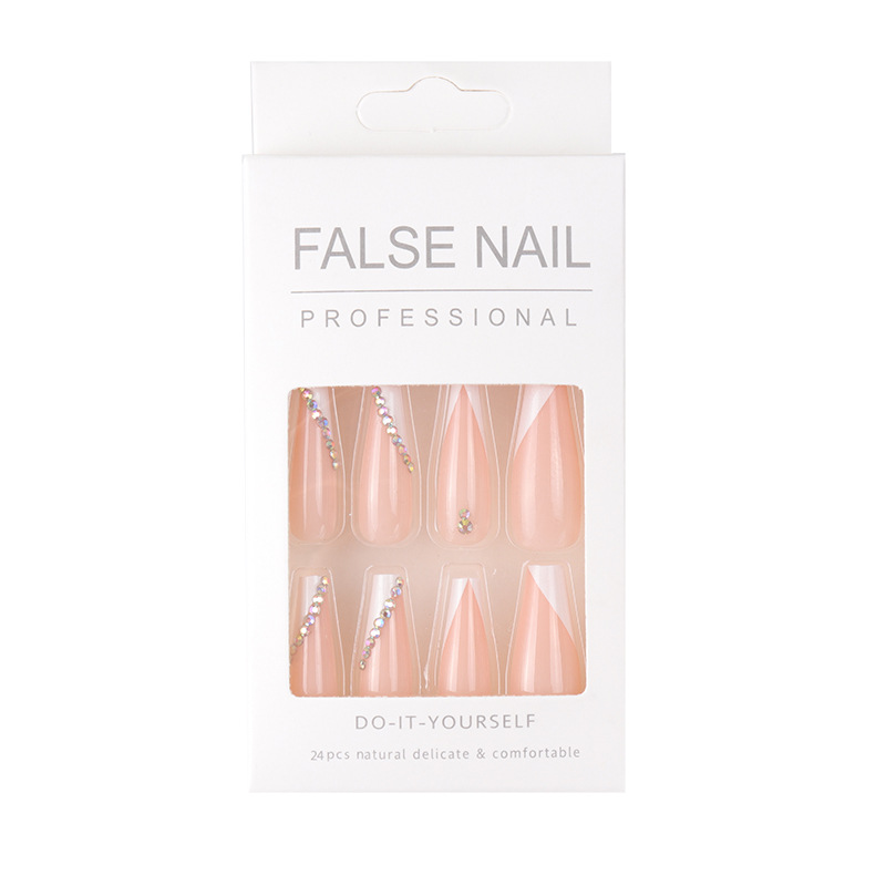 Long Ballet Diamond French Nail White V-shaped French Nail Patch