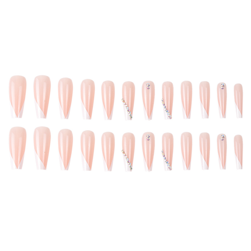 Long Ballet Diamond French Nail White V-shaped French Nail Patch